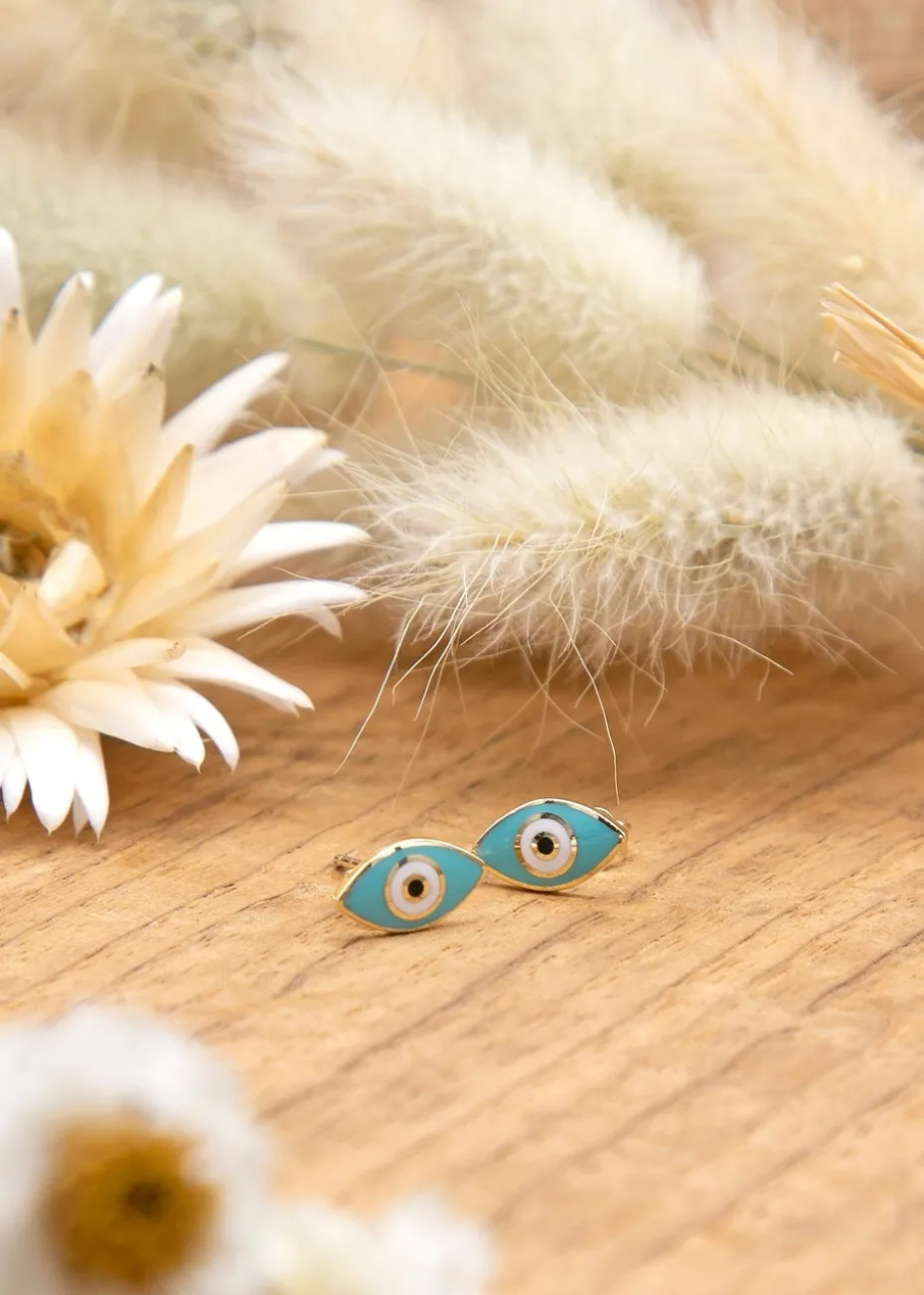 Golden Moments 9ct Yellow Gold Blue Evil Eye Stud Earrings