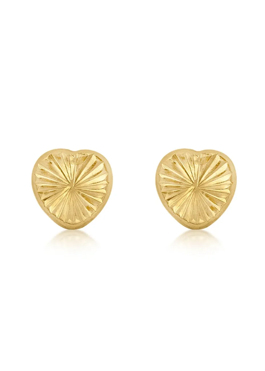 Golden Moments 9ct Yellow Gold Diamond Cut Heart Stud Earrings