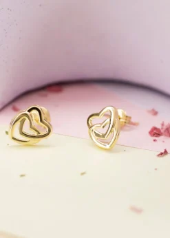 Golden Moments 9ct Yellow Gold Entwined-Hearts Stud Earrings