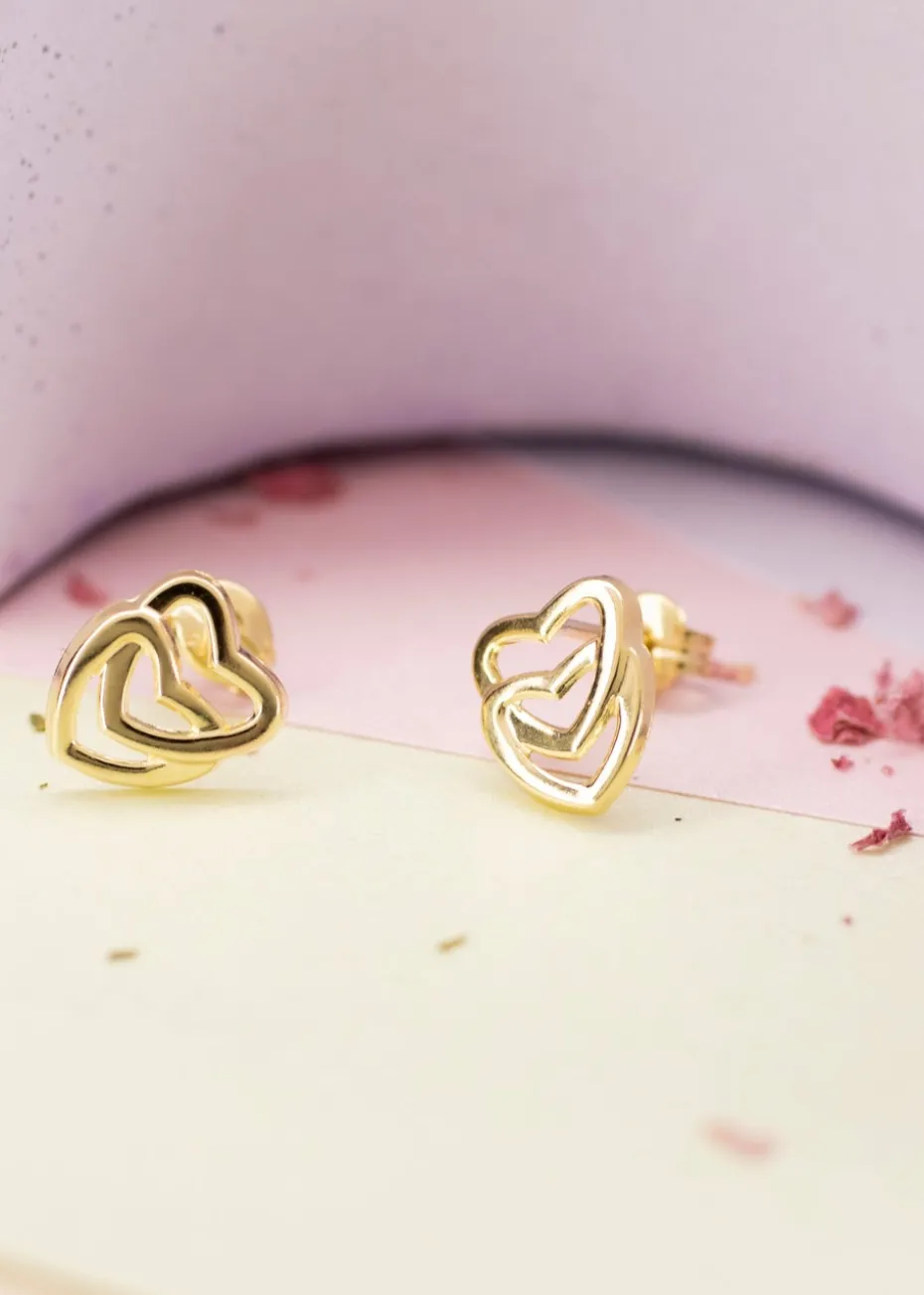 Golden Moments 9ct Yellow Gold Entwined-Hearts Stud Earrings