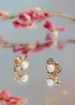 Golden Moments 9ct Yellow Gold Freshwater Pearl and CZ Heart Stud Earrings