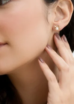 Golden Moments 9ct Yellow Gold Freshwater Pearl and CZ Heart Stud Earrings