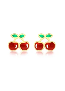 Golden Moments 9ct Yellow Gold Enamel Cherries Stud Earrings