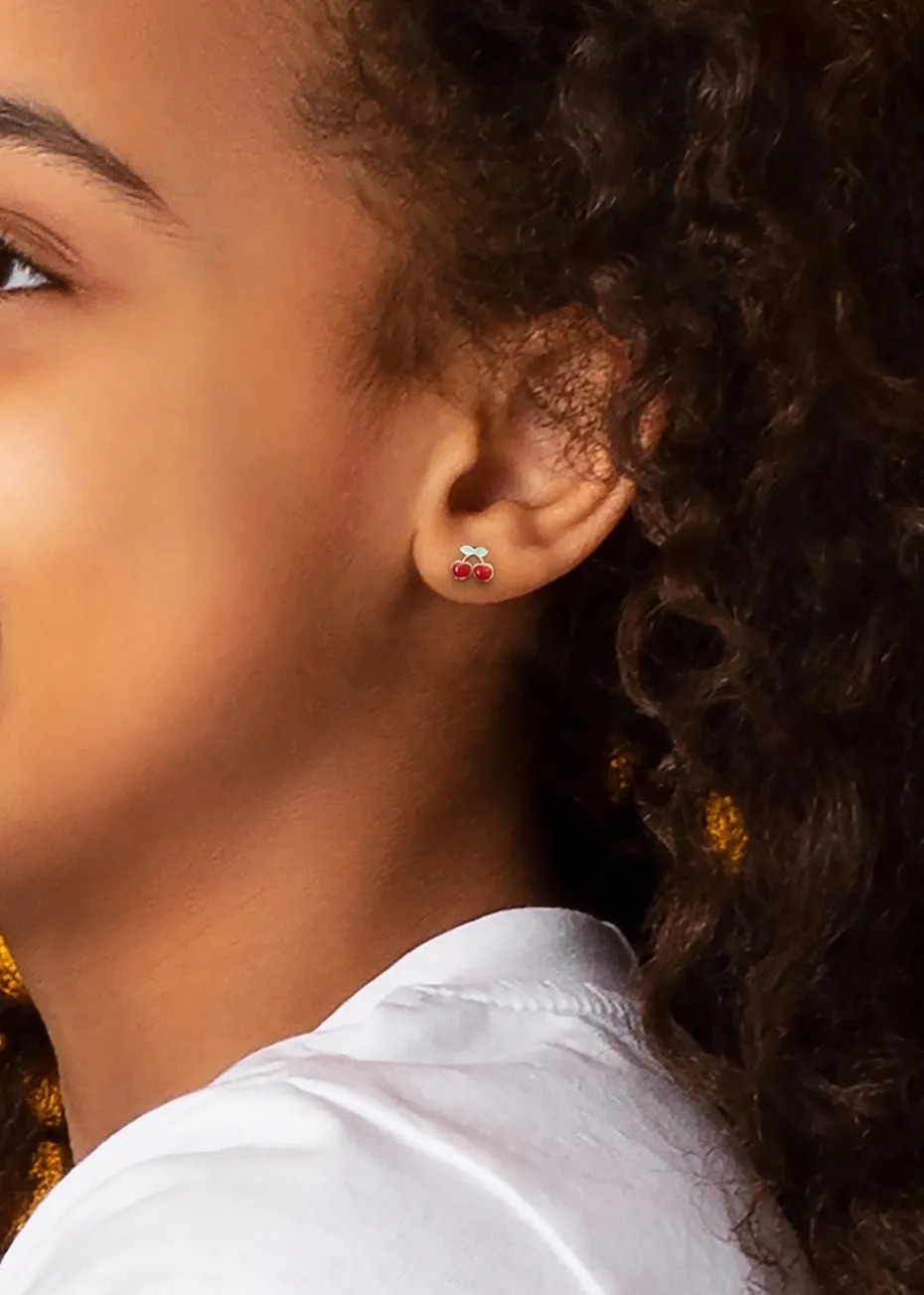 Golden Moments 9ct Yellow Gold Enamel Cherries Stud Earrings