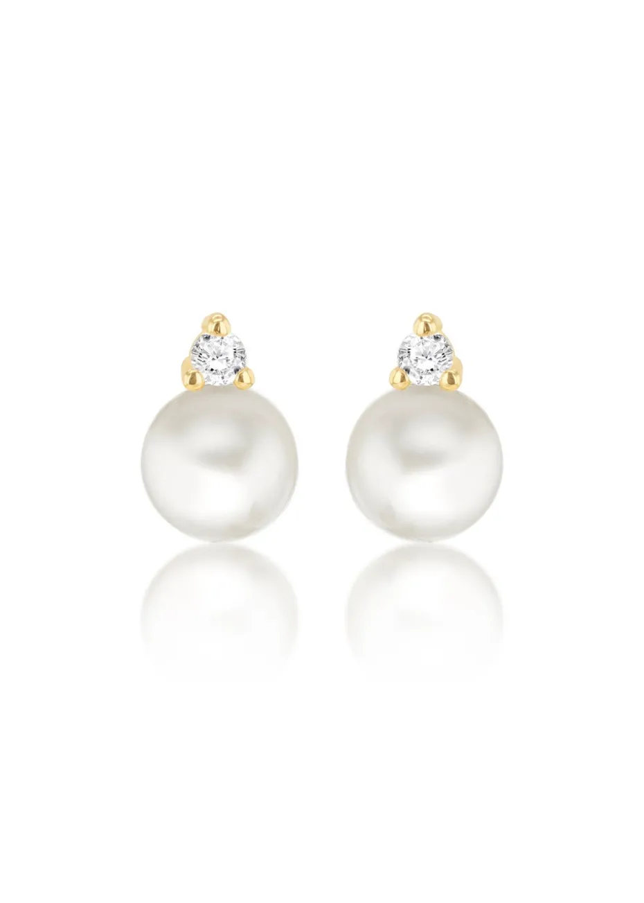 Golden Moments 9ct Yellow Gold Fresh Water Pearls with Round White CZ Stud Earrings