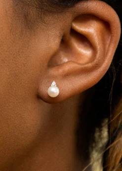 Golden Moments 9ct Yellow Gold Fresh Water Pearls with Round White CZ Stud Earrings