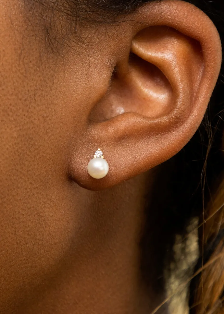 Golden Moments 9ct Yellow Gold Fresh Water Pearls with Round White CZ Stud Earrings