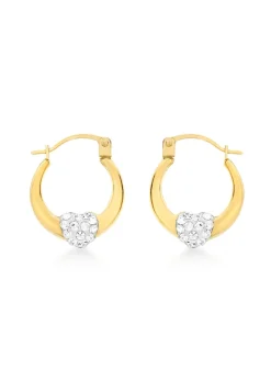 Golden Moments 9ct Yellow Gold Crystalique Heart Creole Earrings