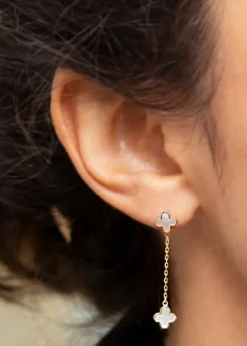 Golden Moments 9ct Yellow Gold Mother of Pearls Clover Petals Drop Stud Earrings