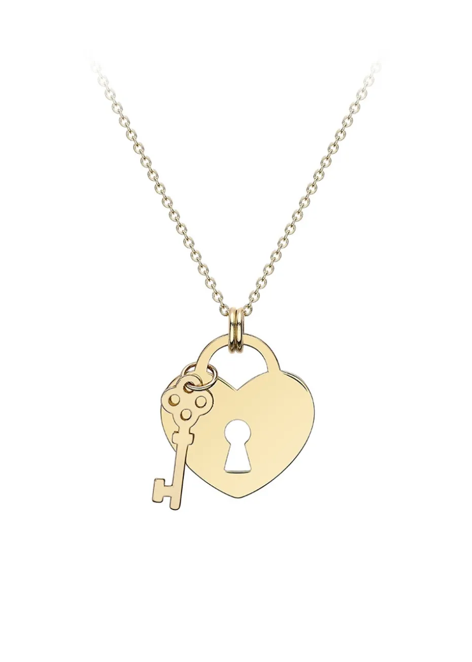 Golden Moments 9ct Yellow Gold Heart-Padlock and Key Adjustable Necklace