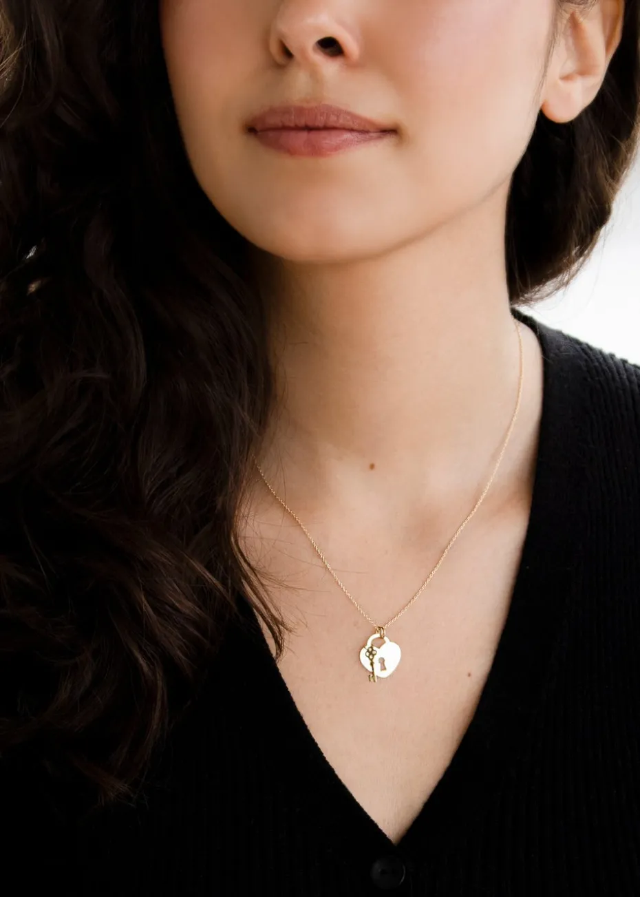 Golden Moments 9ct Yellow Gold Heart-Padlock and Key Adjustable Necklace