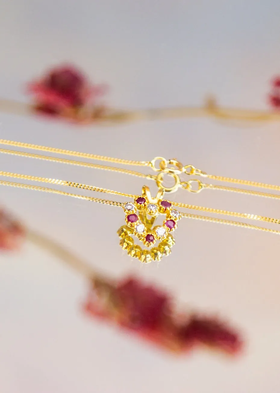 Golden Moments 9ct Yellow Gold White and Red CZ Heart Pendant