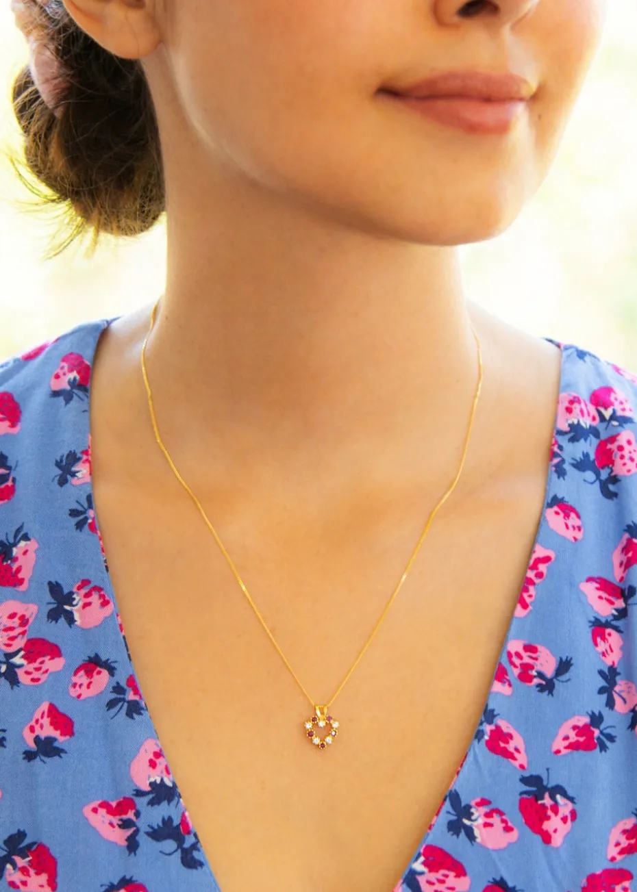 Golden Moments 9ct Yellow Gold White and Red CZ Heart Pendant