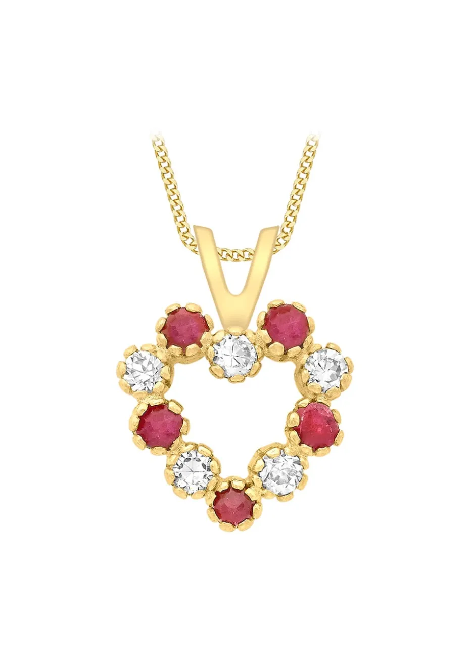 Golden Moments 9ct Yellow Gold White and Red CZ Heart Pendant