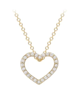 Golden Moments 9ct Yellow Gold CZ Heart-Outline Slider Pendant Adjustable Necklace