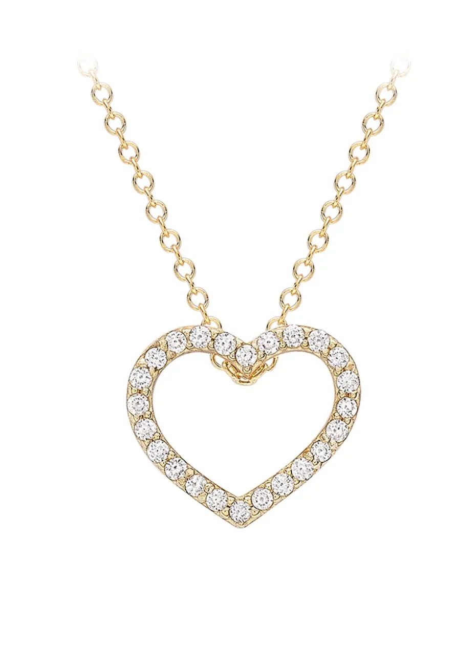 Golden Moments 9ct Yellow Gold CZ Heart-Outline Slider Pendant Adjustable Necklace