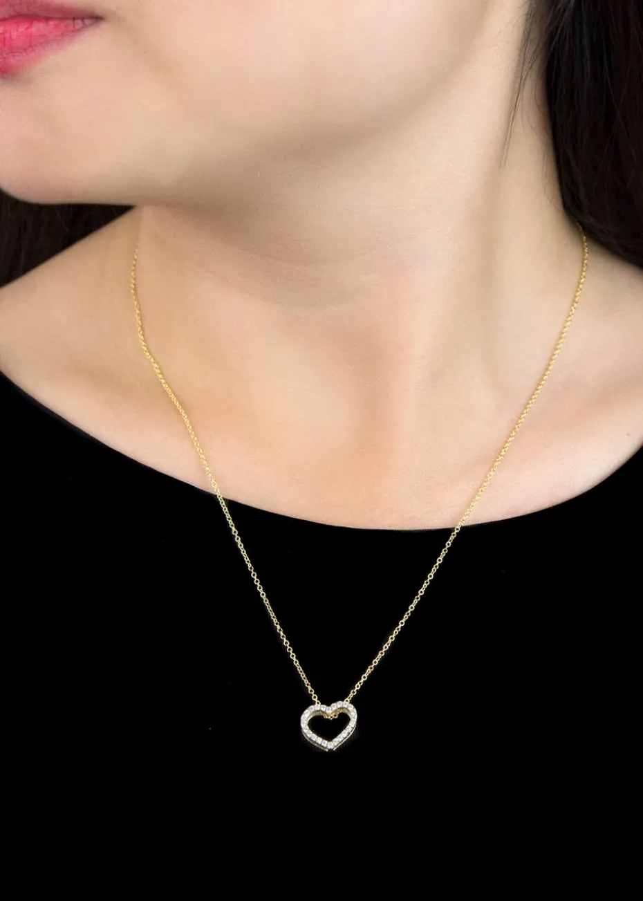 Golden Moments 9ct Yellow Gold CZ Heart-Outline Slider Pendant Adjustable Necklace