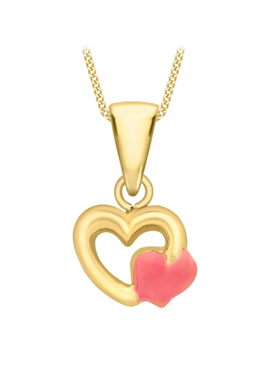 Golden Moments 9ct Yellow Gold Pink Enamel Heart Pendant