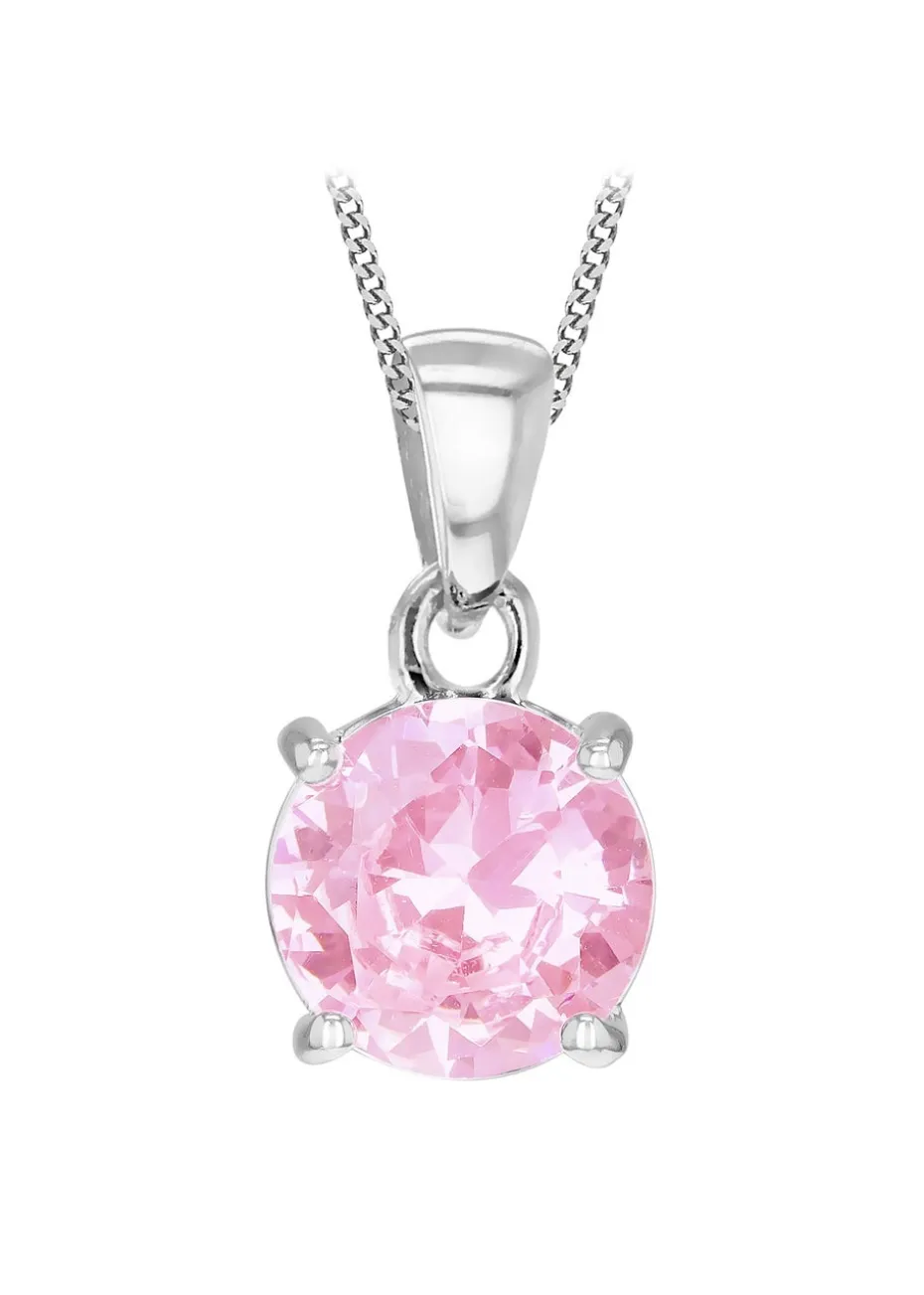 Golden Moments Pink Round Pink CZ Necklace