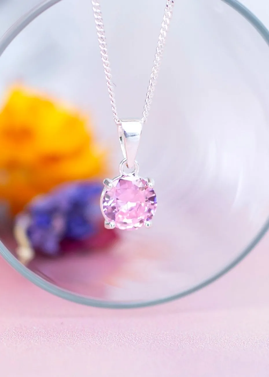 Golden Moments Pink Round Pink CZ Necklace