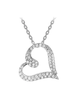Golden Moments Rhodium Plated CZ Scroll Heart Pendant Adjustable Necklace
