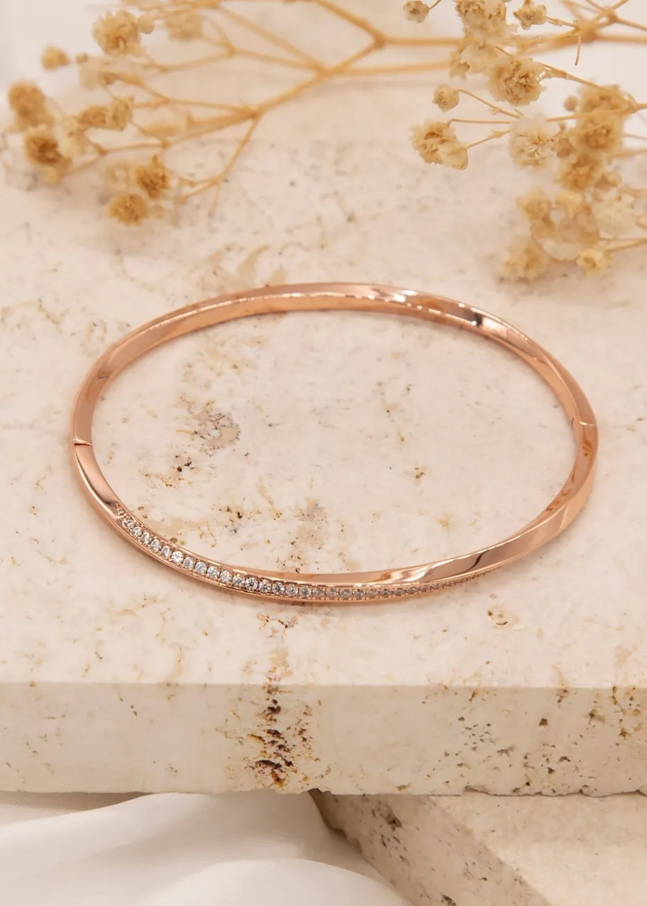 Golden Moments Rose Gold Plated CZ Twisted-Band Bangle