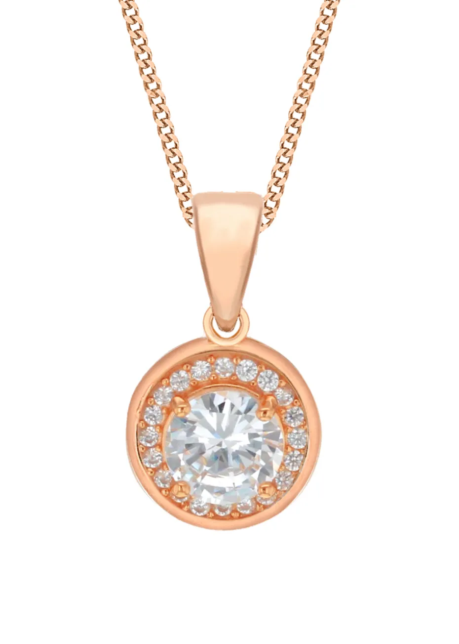 Golden Moments Rose Gold Plated CZ Halo Necklace