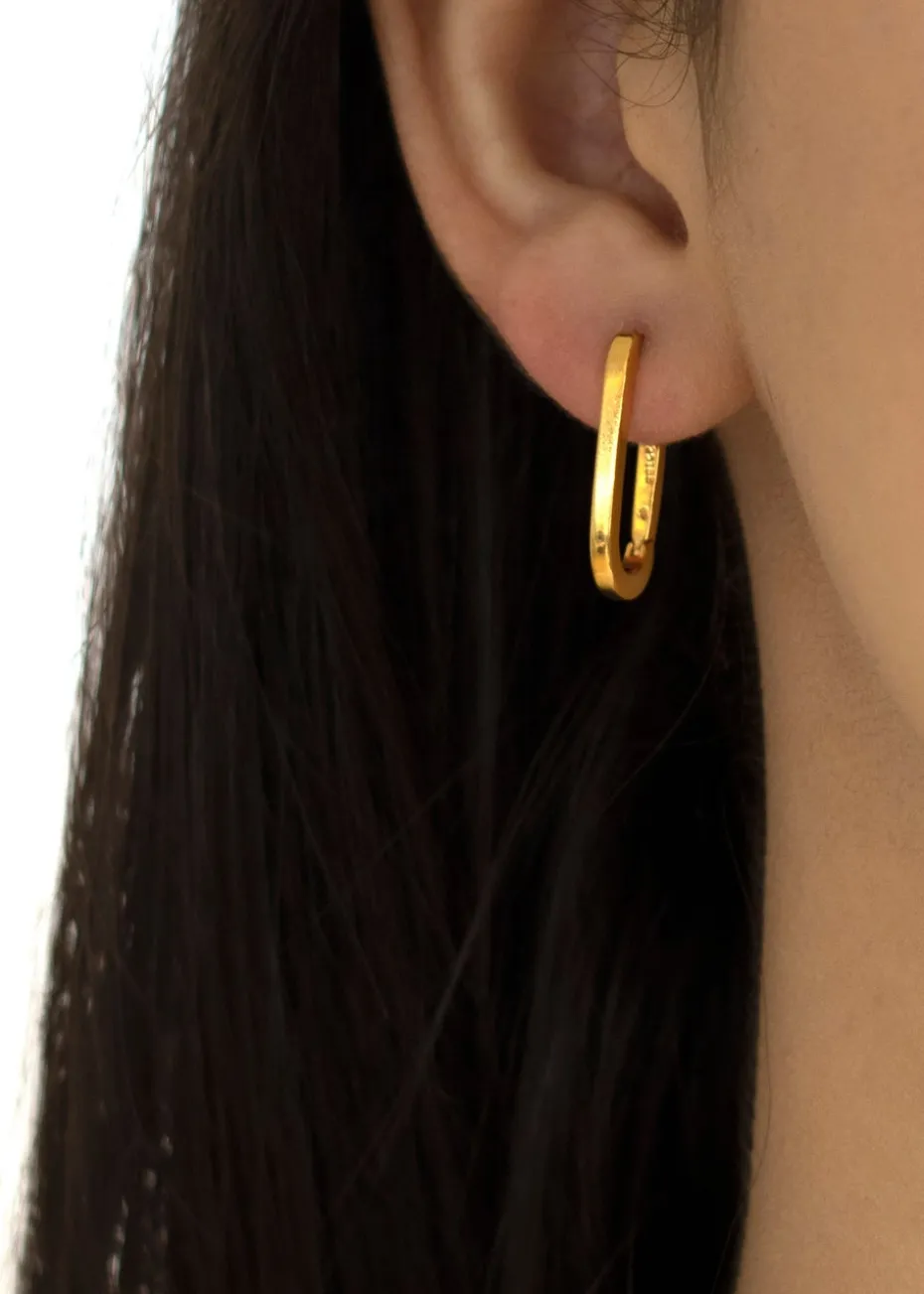 Golden Moments Sterling Silver Yellow Gold Plated Rectangular Hoop Creole Earrings