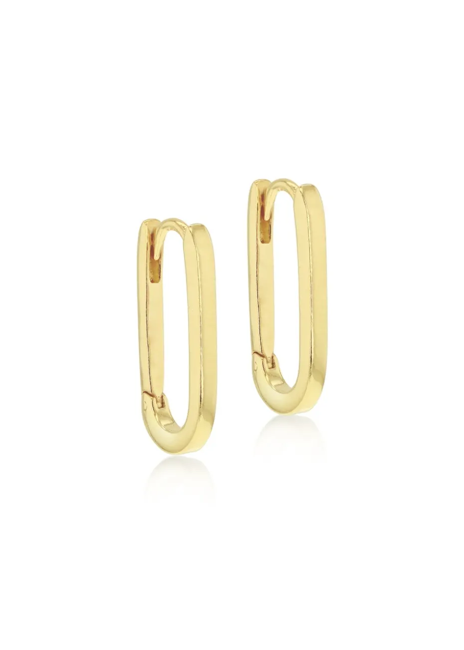 Golden Moments Sterling Silver Yellow Gold Plated Rectangular Hoop Creole Earrings