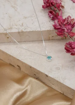 Golden Moments Sterling Silver CZ March Birthstone Necklace