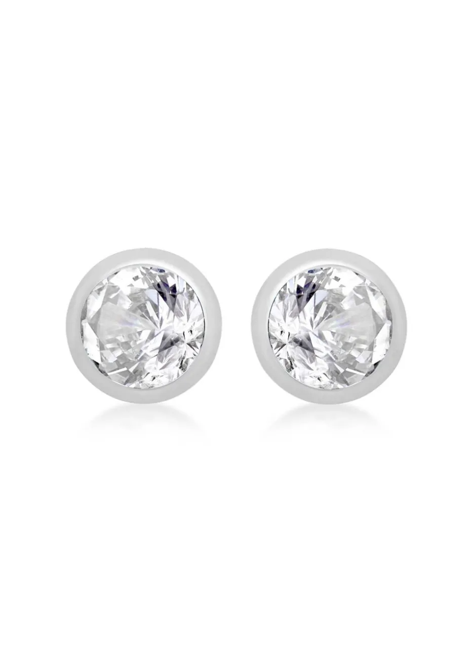 Golden Moments Sterling Silver CZ April Birthstone Stud Earrings