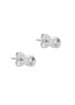Golden Moments Sterling Silver CZ April Birthstone Stud Earrings