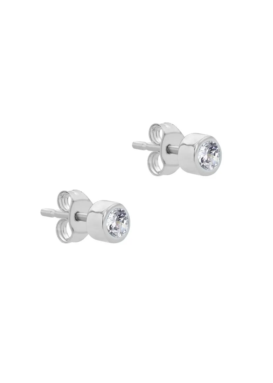 Golden Moments Sterling Silver CZ April Birthstone Stud Earrings