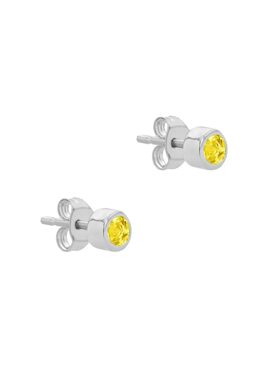 Golden Moments Sterling Silver CZ November Birthstone Stud Earrings