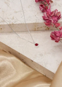 Golden Moments Sterling Silver CZ  July Birthstone Necklace