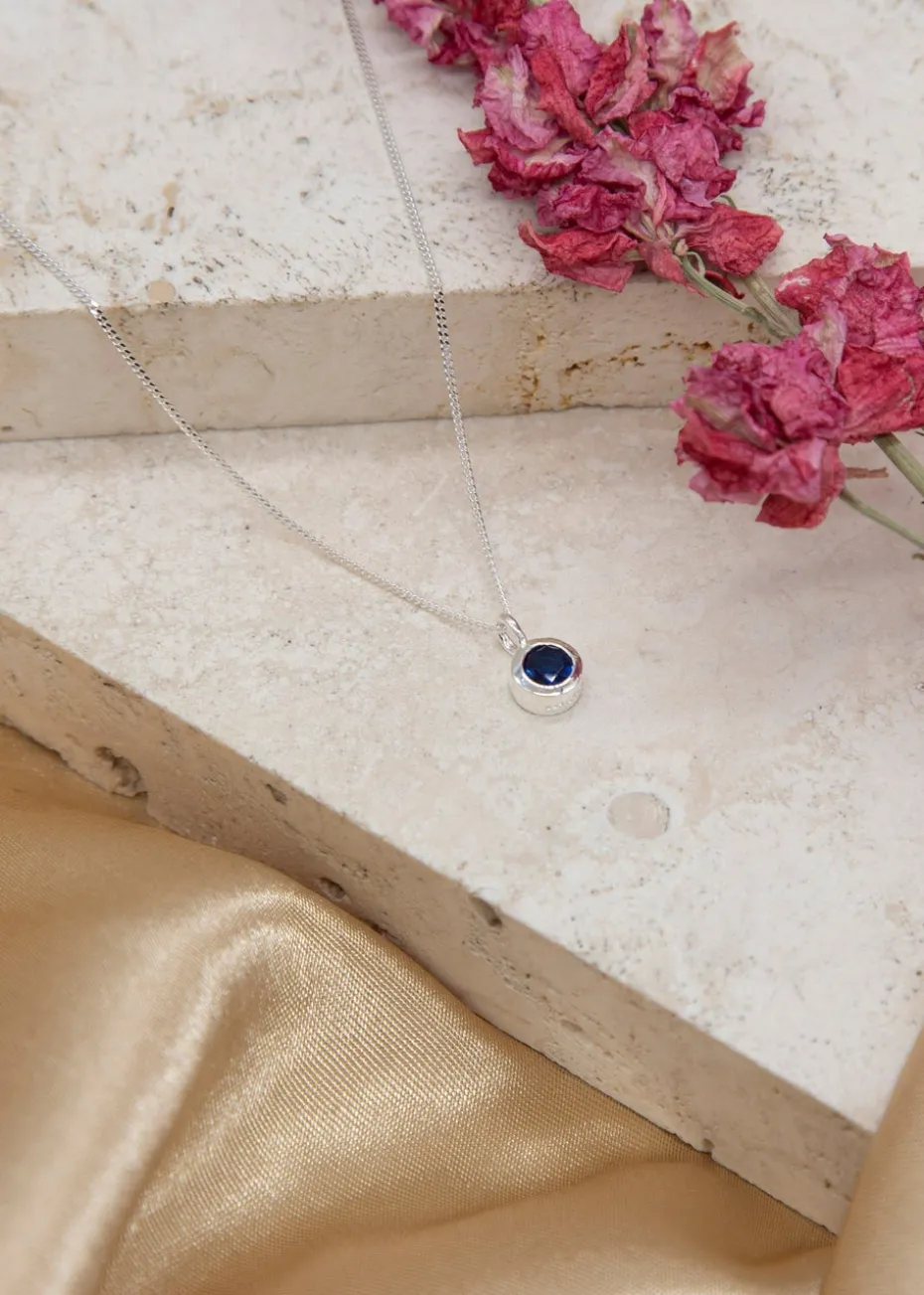 Golden Moments Sterling Silver CZ September Birthstone Necklace