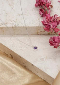 Golden Moments Sterling Silver CZ February Birthstone Necklace