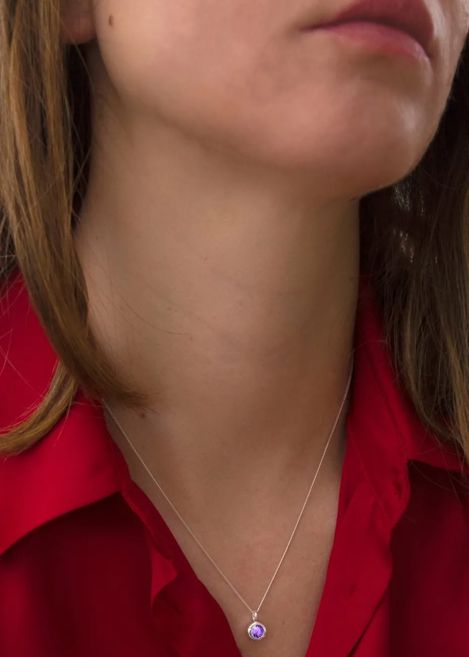 Golden Moments Sterling Silver CZ February Birthstone Necklace