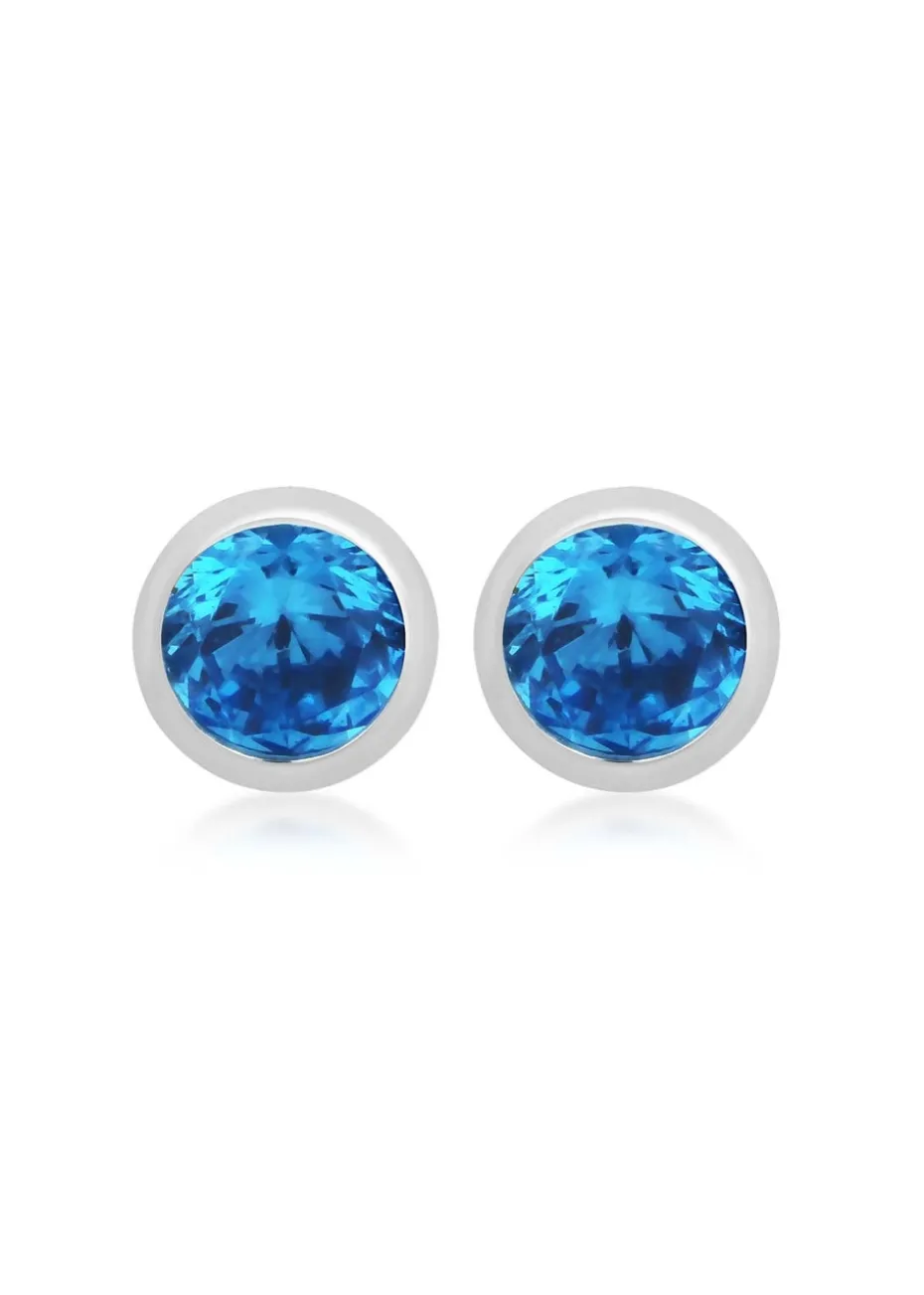 Golden Moments Sterling Silver CZ December Birthstone Stud Earrings
