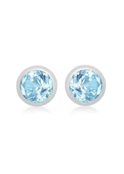 Golden Moments Sterling Silver CZ March Birthstone Stud Earrings