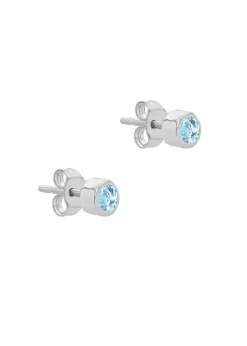 Golden Moments Sterling Silver CZ March Birthstone Stud Earrings