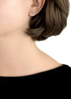 Golden Moments Sterling Silver CZ March Birthstone Stud Earrings