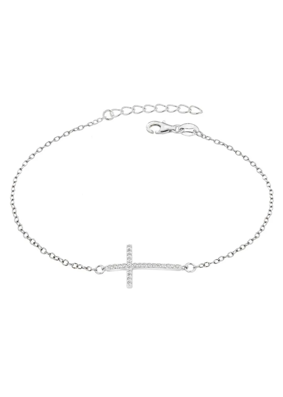 Golden Moments Sterling Silver CZ Cross Bracelet