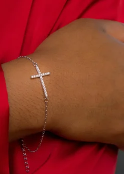 Golden Moments Sterling Silver CZ Cross Bracelet