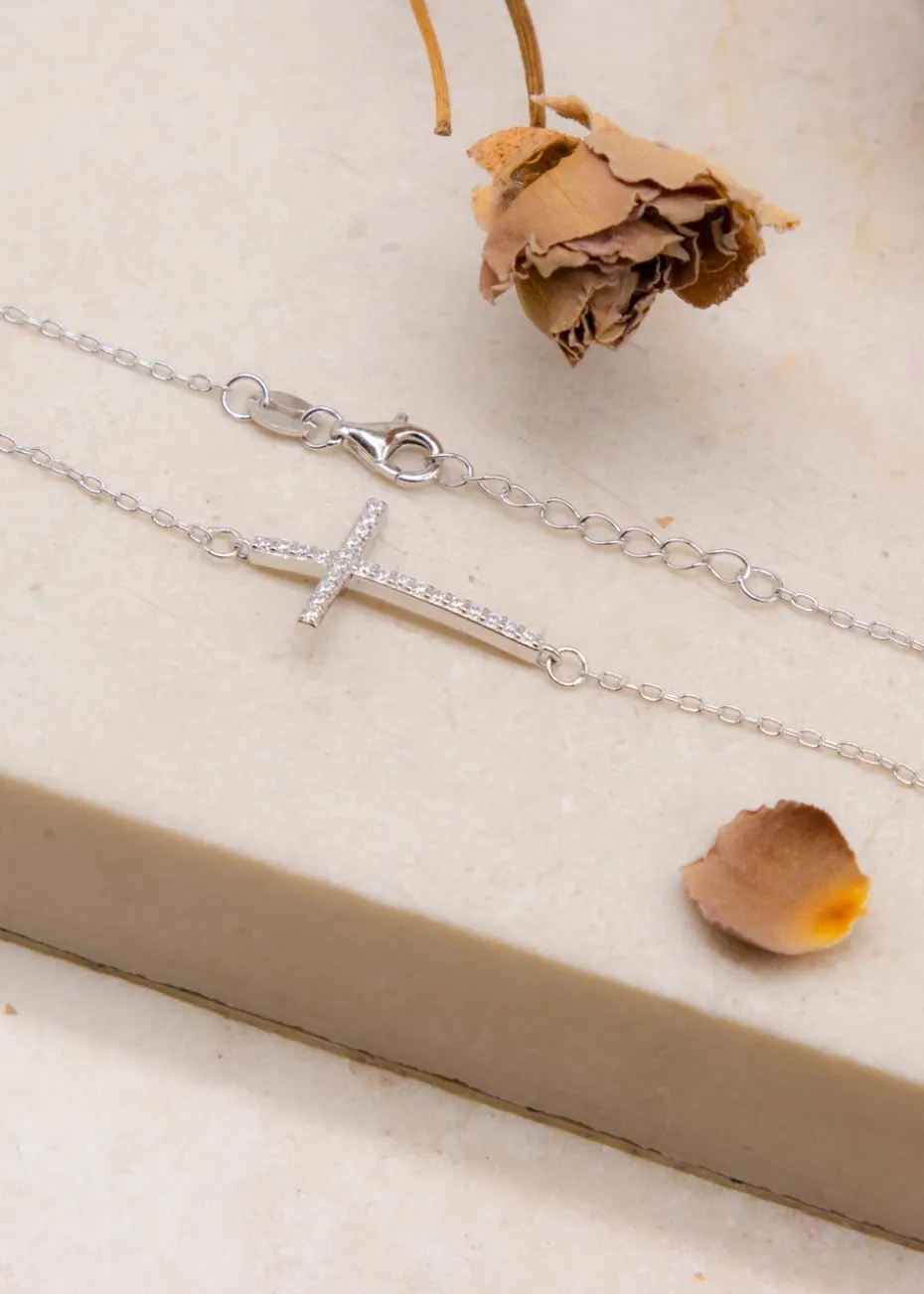 Golden Moments Sterling Silver CZ Cross Bracelet