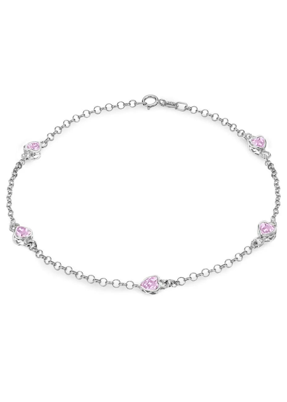 Golden Moments Sterling Silver Pink CZ Heart Bracelet