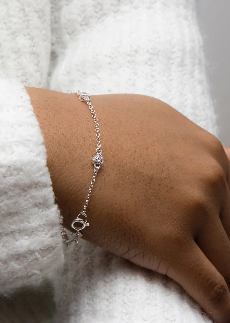 Golden Moments Sterling Silver Pink CZ Heart Bracelet