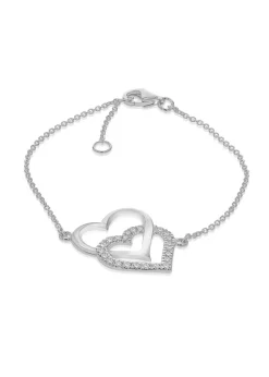 Golden Moments Sterling Silver CZ Double-Heart Adjustable Bracelet