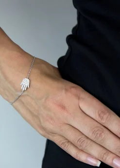 Golden Moments Sterling Silver CZ Hamsa Hand Bracelet