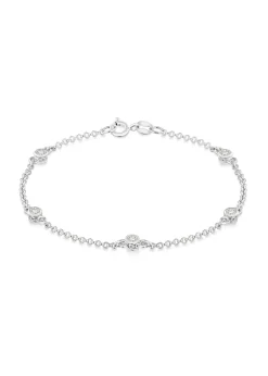 Golden Moments Sterling Silver Round CZ Station Bracelet